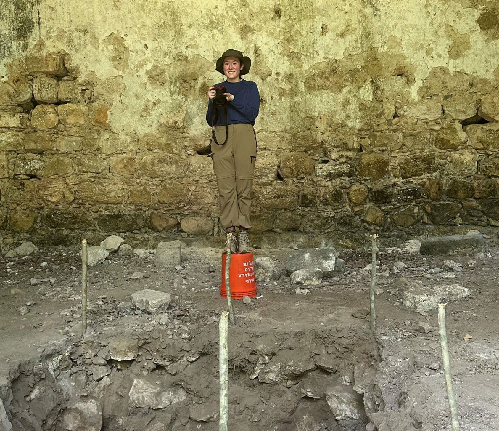 UAlbany graduate student Maddie Illenberg stands inside the ruins of a Colonial Era church in Hunacti in northern Yucatán, Mexico.
