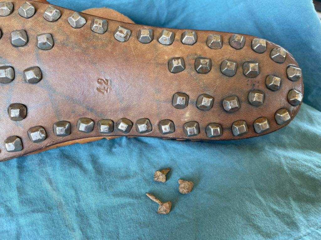 Replica of a Roman soldier’s boot and shoe nails excavated at the Roman fort of Schramberg-Waldmössingen