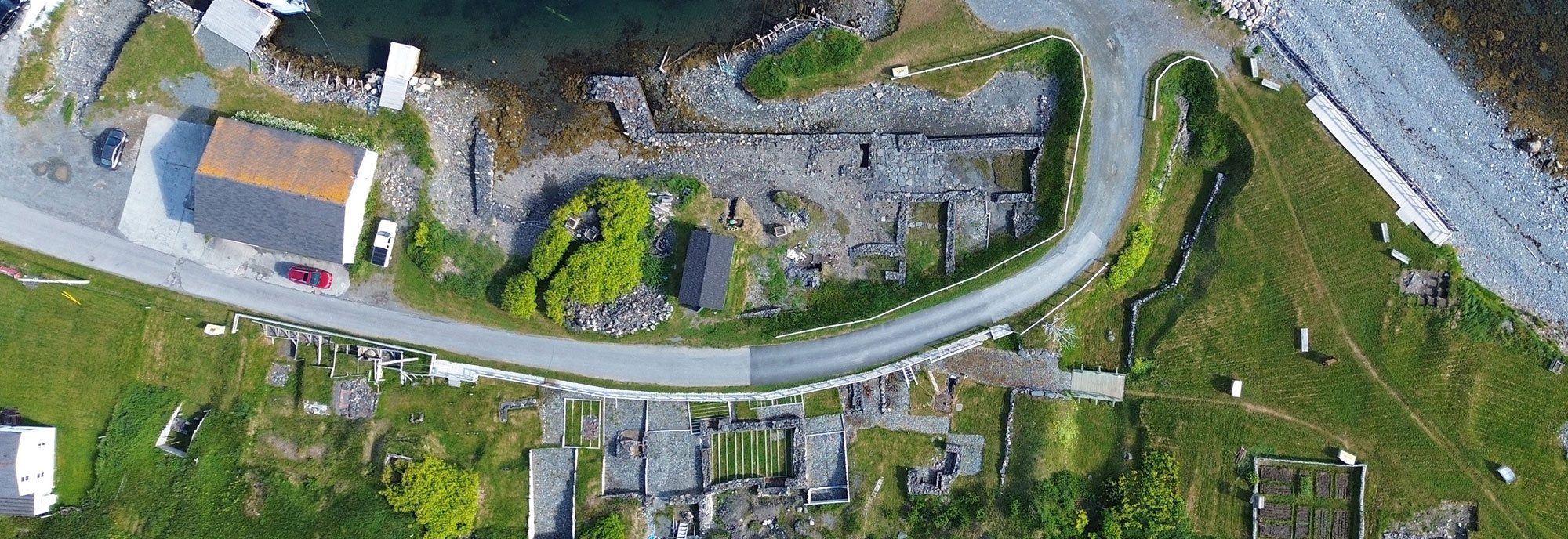 Aerial photo of excavation site, Ferryland, Newfoundland, Canada