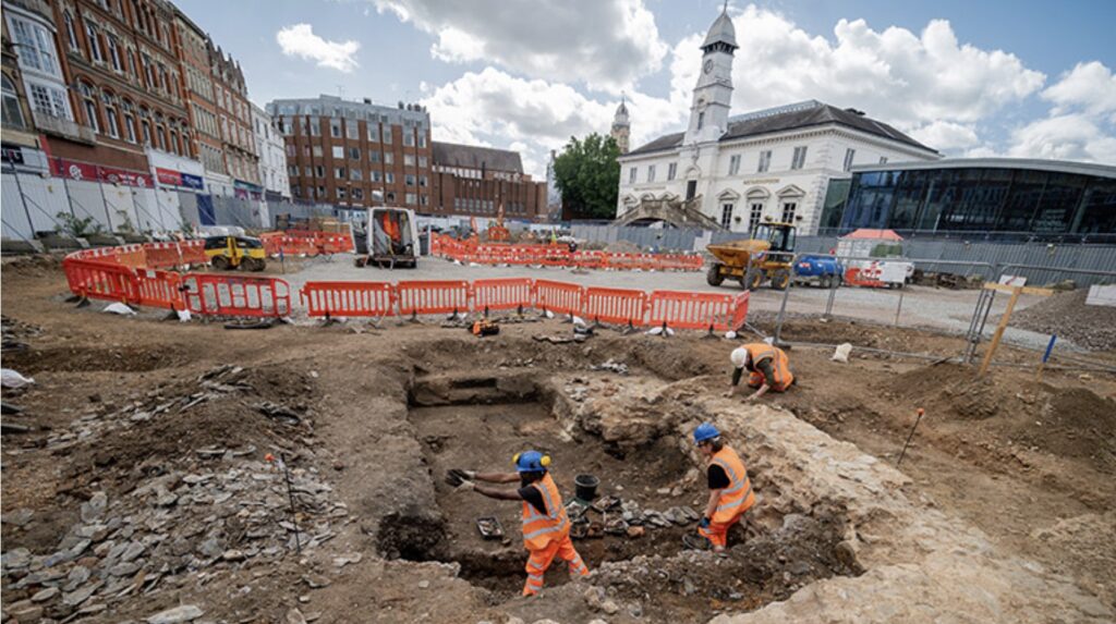 Excavation of market square, Leicester, England
