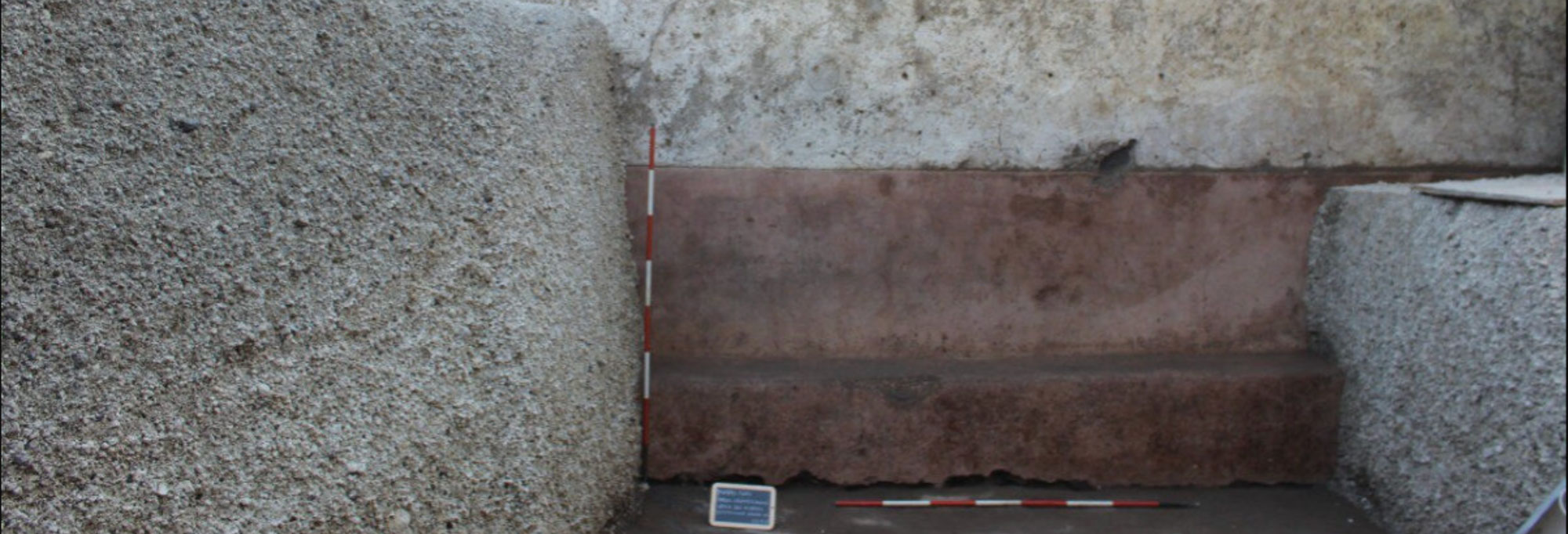 Bench in the Villa of the Mysteries' waiting room, Pompeii, Italy