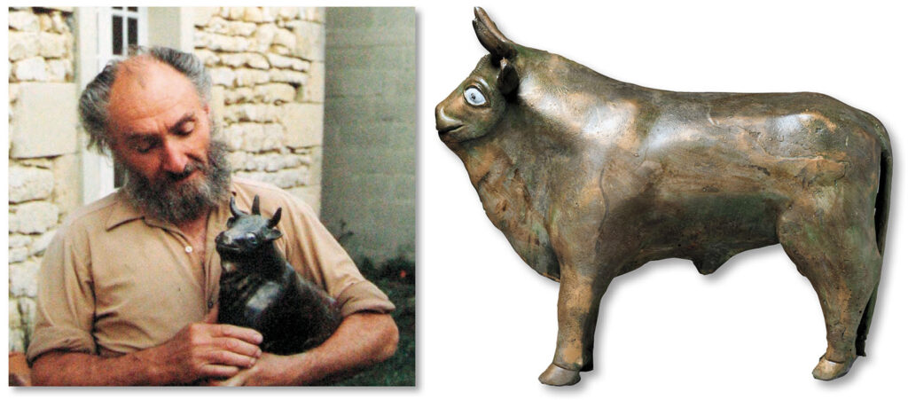 Georges-Andre Colas and a plaster cast of a three-horned bull statuette
