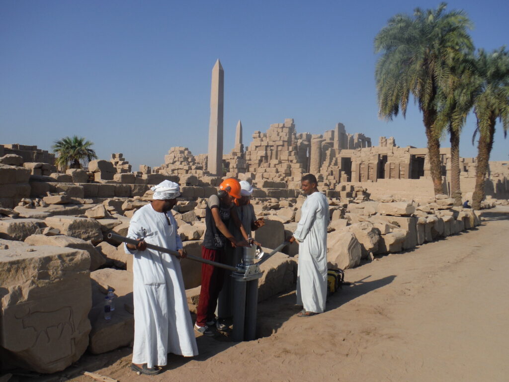 Researchers extract core samples at Karnak, Luxor, Egypt