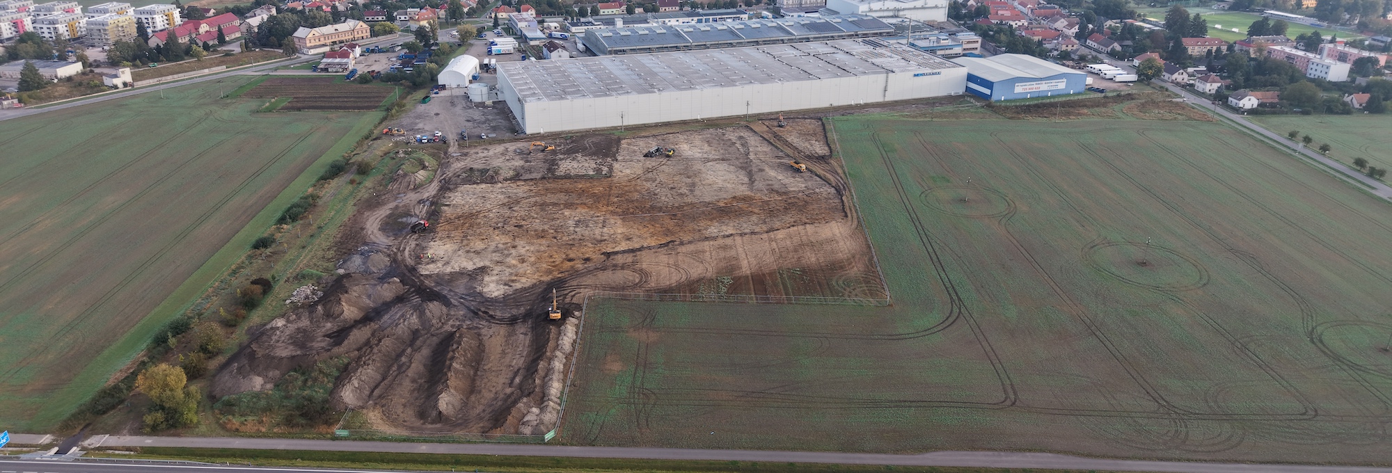 Aerial view of excavation of Late Bronze Age village, Dašice, Czech Republic