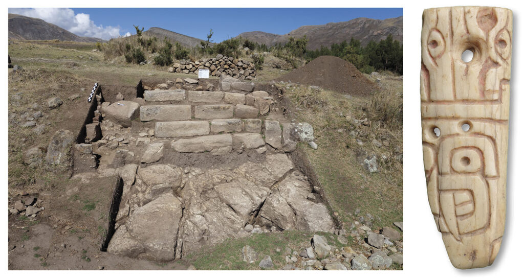 A stone staircase and bone snuff spatula found at Atalla