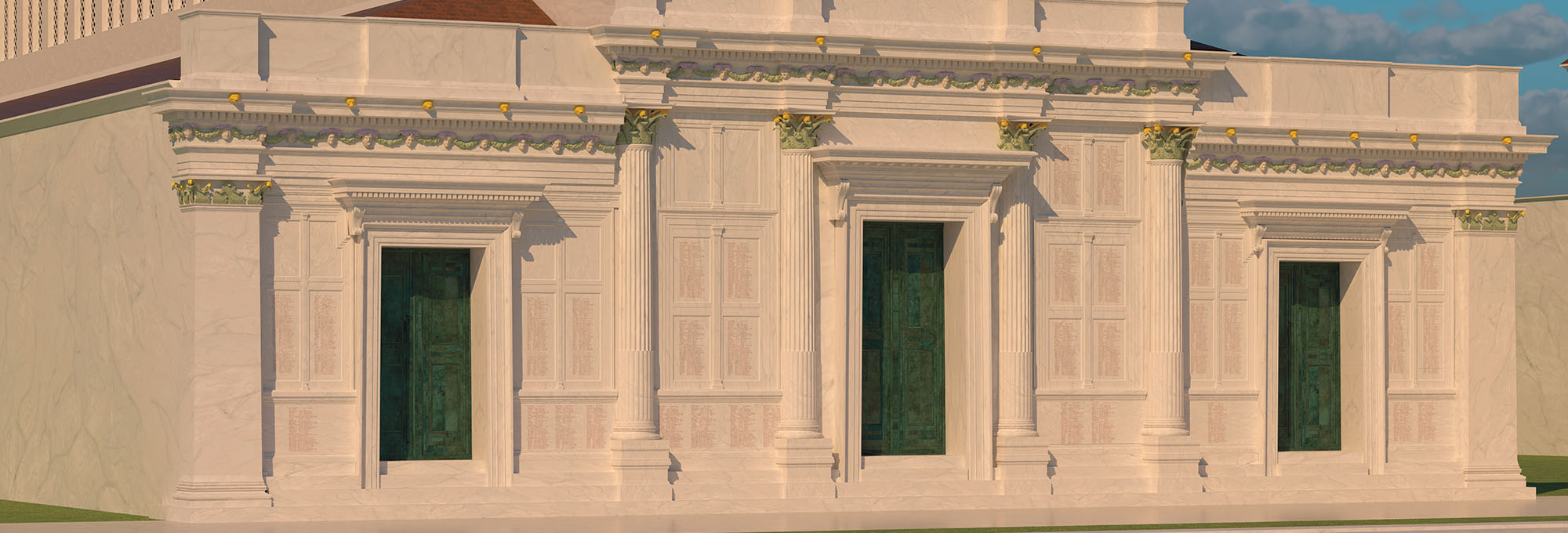 A digital reconstruction shows how the Civil Basilica in the city of Aphrodisias in southwestern Anatolia would have appeared with the Edict of Maximum Prices inscribed on its facade.
