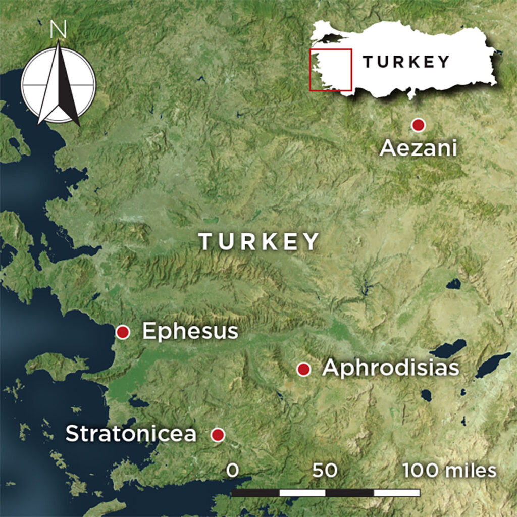 Map of western Turkey with Roman cities