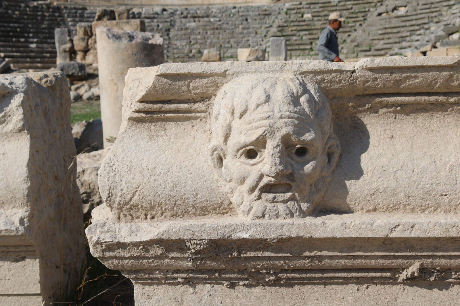 Mask relief in the theater in Kastabala, Turkey