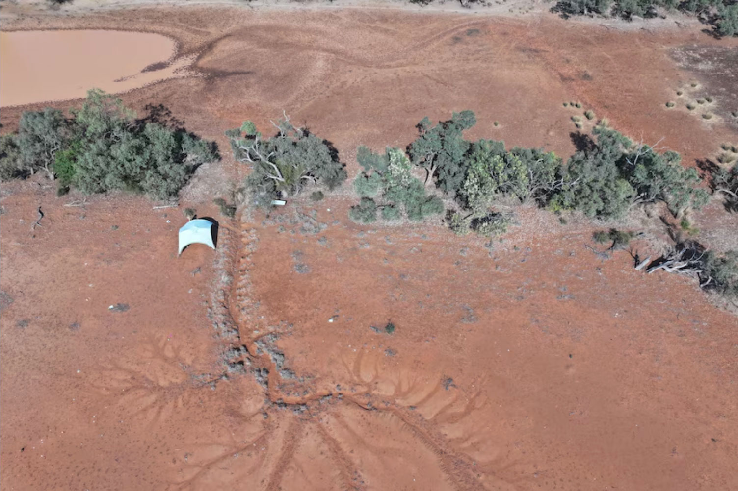 Aerial view of tool cache excavation site, Queensland, Australia