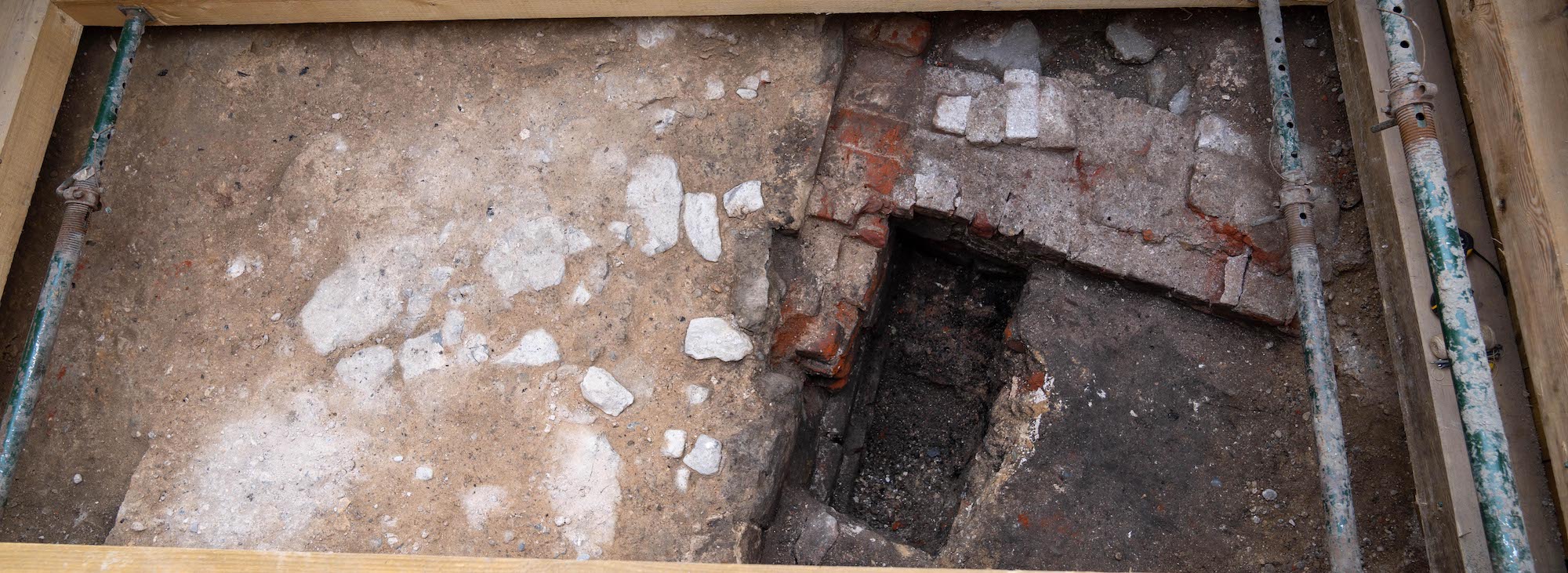 Excavation of remnants of the Lesser Hall beneath the Palace of Westminster, London, England