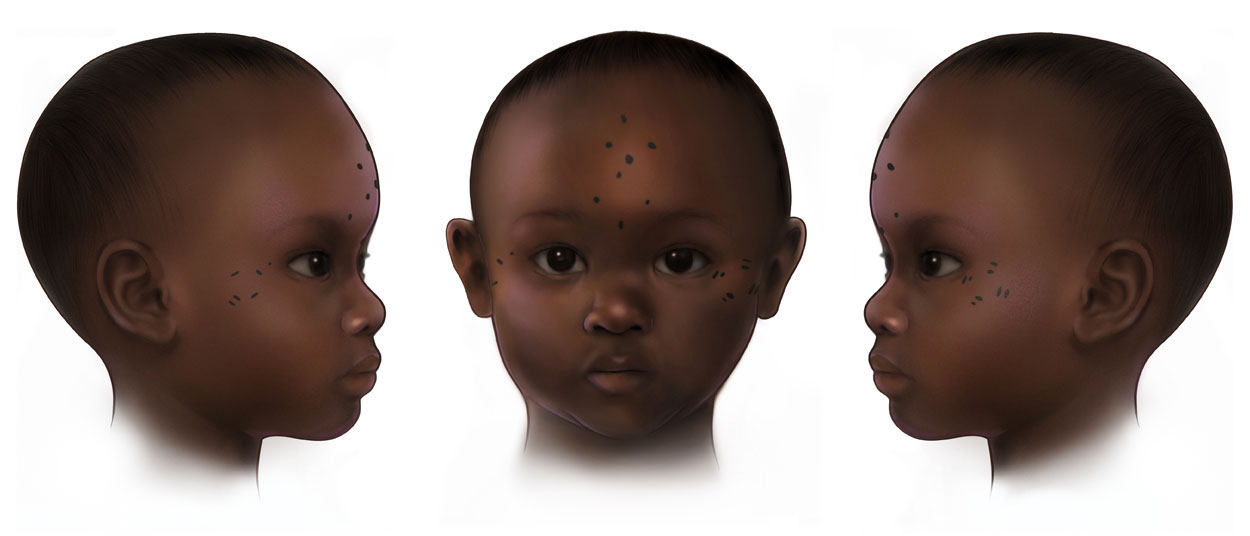 Illustration depicting tattoos on the faces of Nubian children