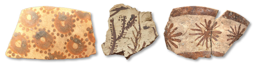 Potsherds with plant decorations
