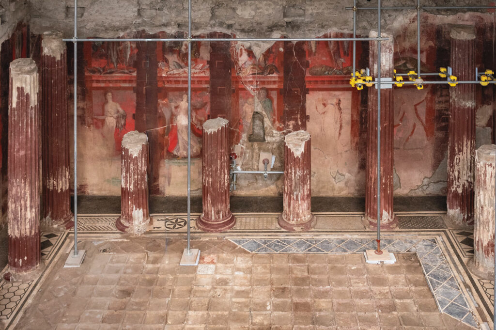 Frescoed dining room in the House of the Thiasus, Pompeii, Italy