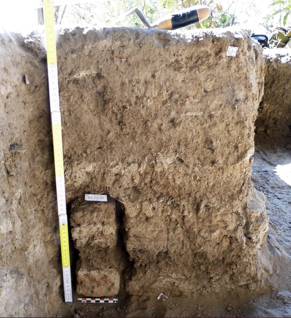 Sediment block with striped ash layers