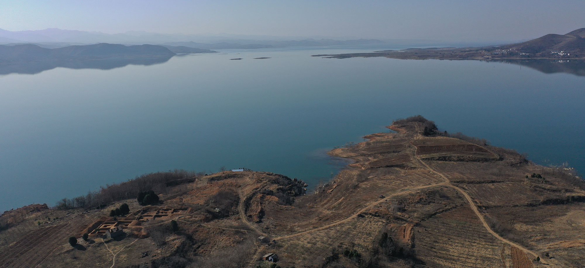 Aerial view of excavation area of the site of Xigou, Henan, China