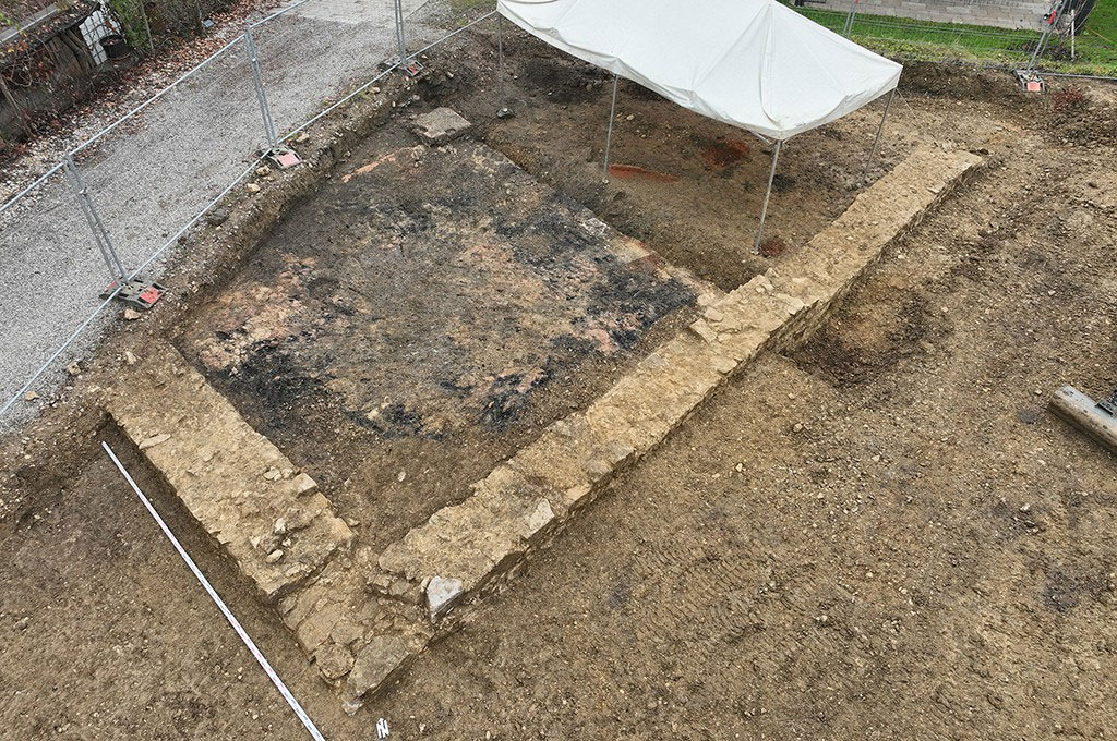 Excavation of the Weiherhaus in Gelterkinden, Switzerland, revealed the building's ground plan.