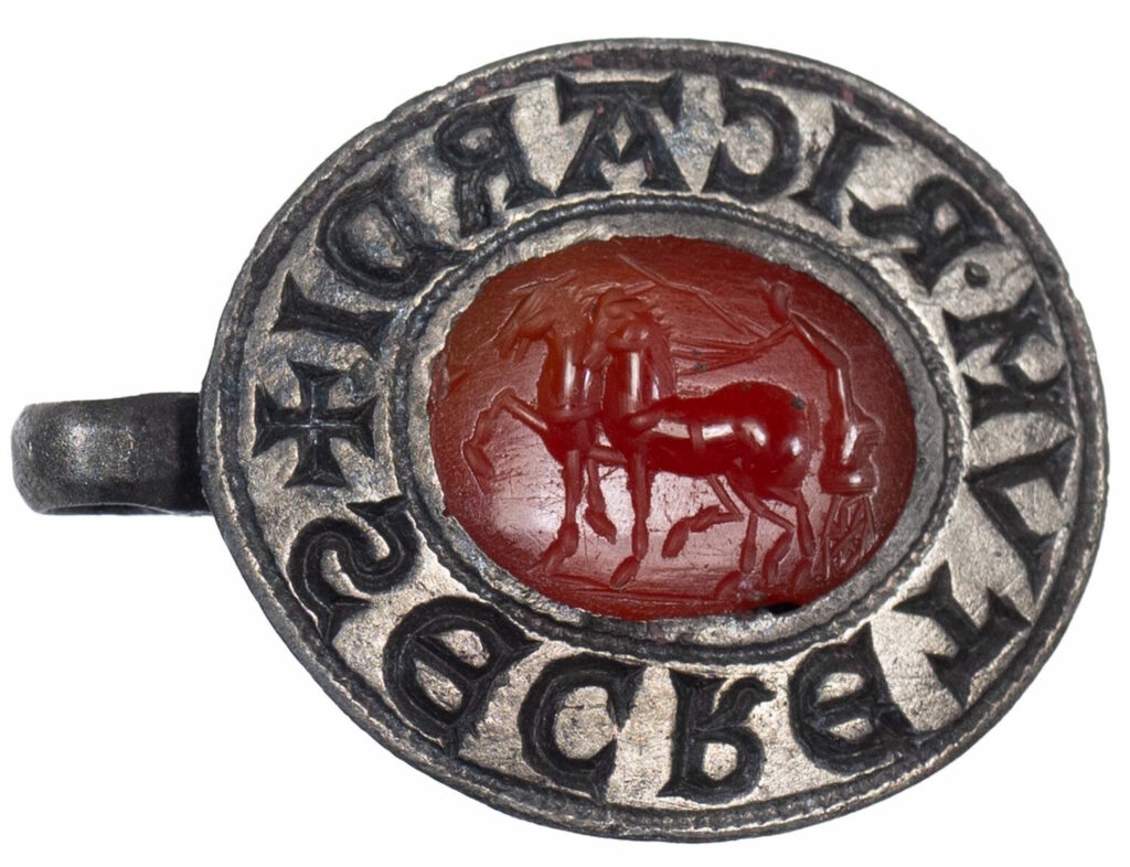 Seal with inlaid carnelian intaglio