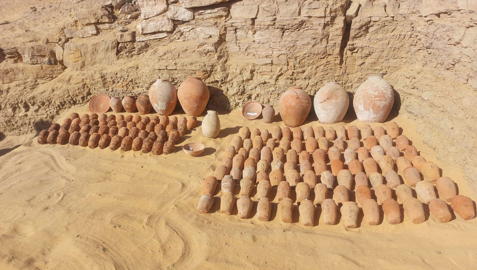 Pottery recovered from a tomb at Qubbet el-Hawa, Egypt