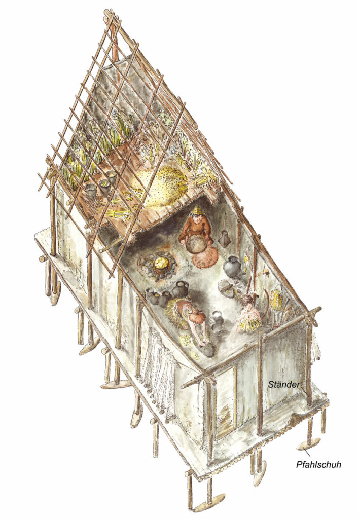 Reconstruction of a Neolithic pile dwelling 