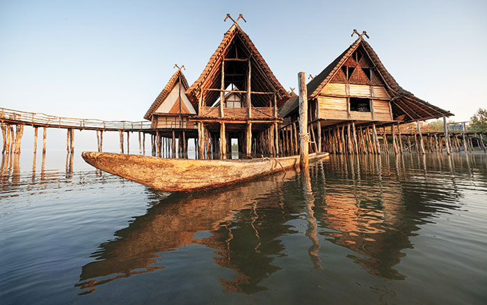 Modern replicas of Bronze Age houses in Lake Constance