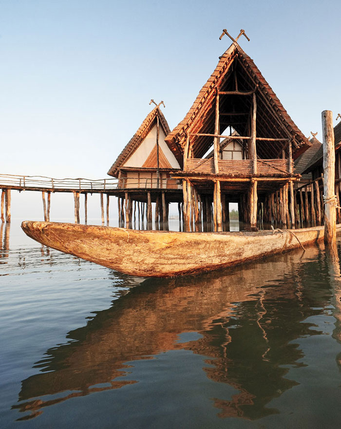 Modern replicas of Bronze Age houses in Lake Constance