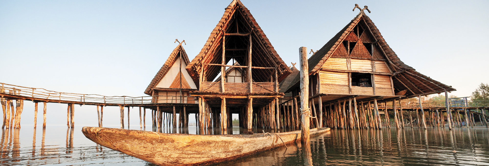 Modern replicas of Bronze Age houses in Lake Constance