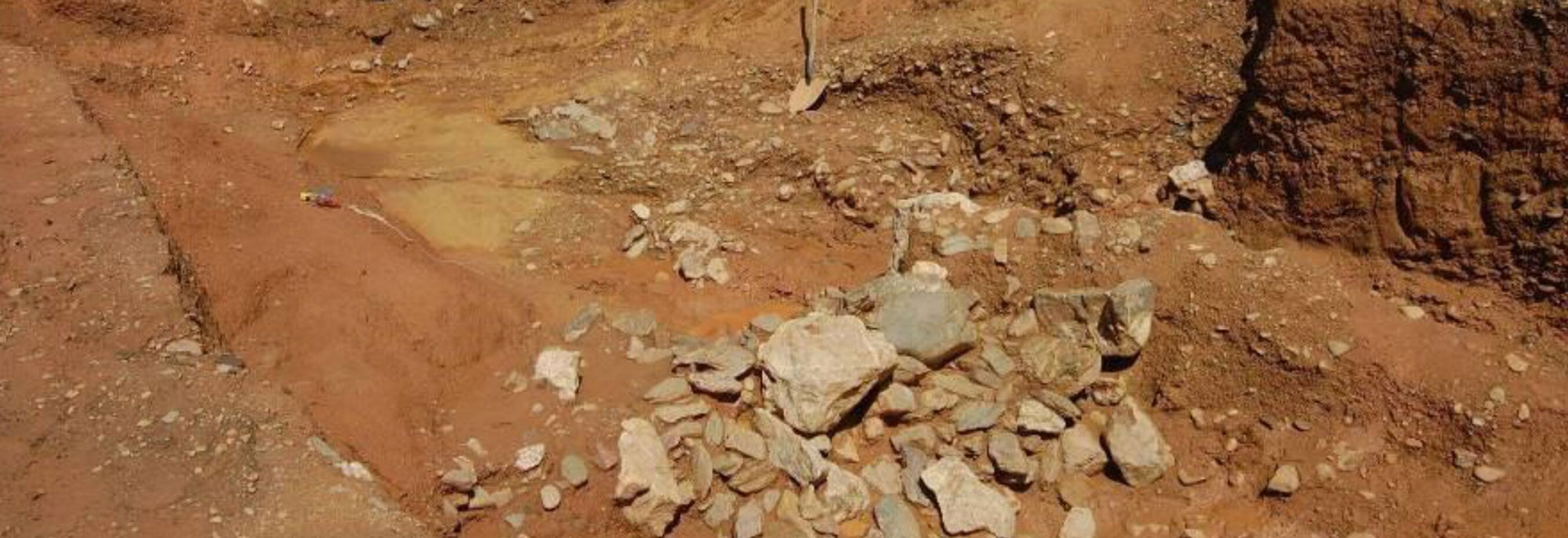 Stone blocks in excavated dam, Girona, Spain