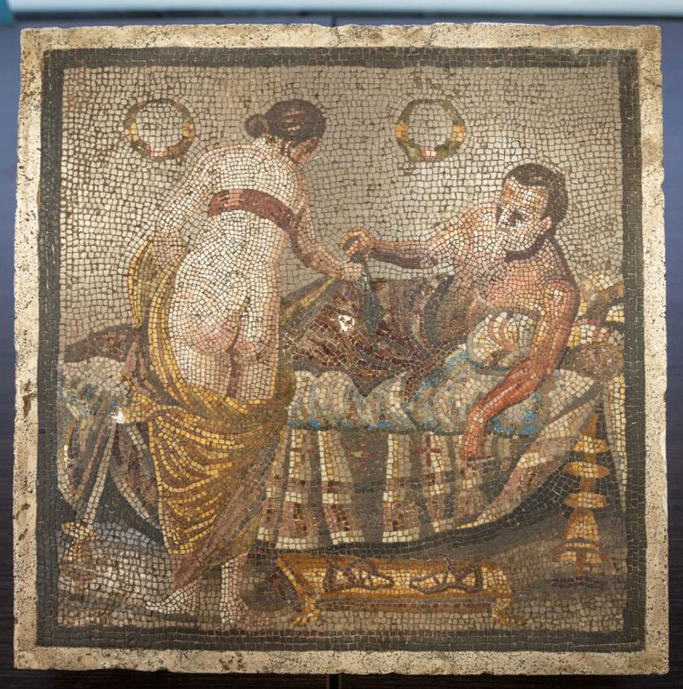 Roman mosaic featuring an erotic scene