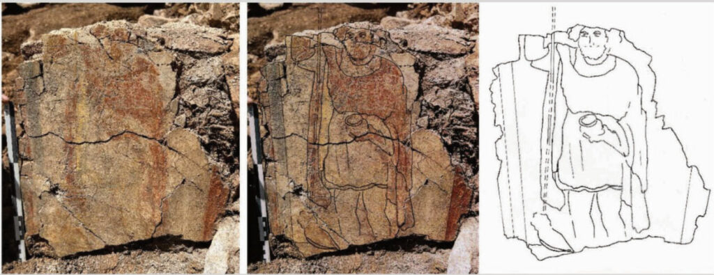 Masonry block with painting of the god Sucellus