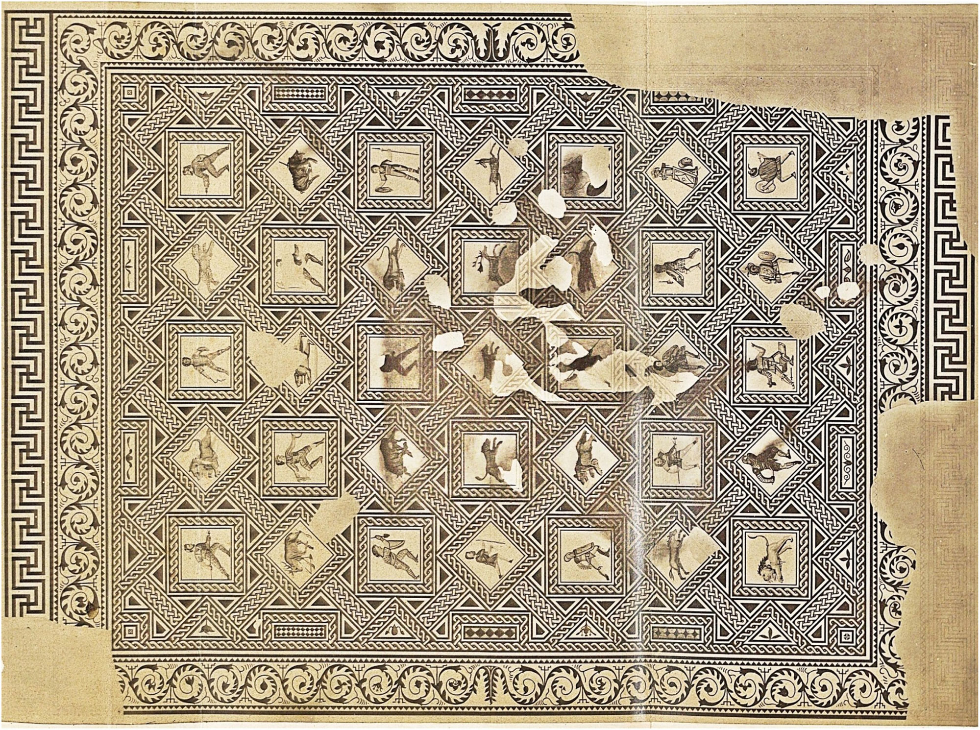 1862 drawing of the now lost mosaic from Reims, France, which was destroyed in 1917 during World War I