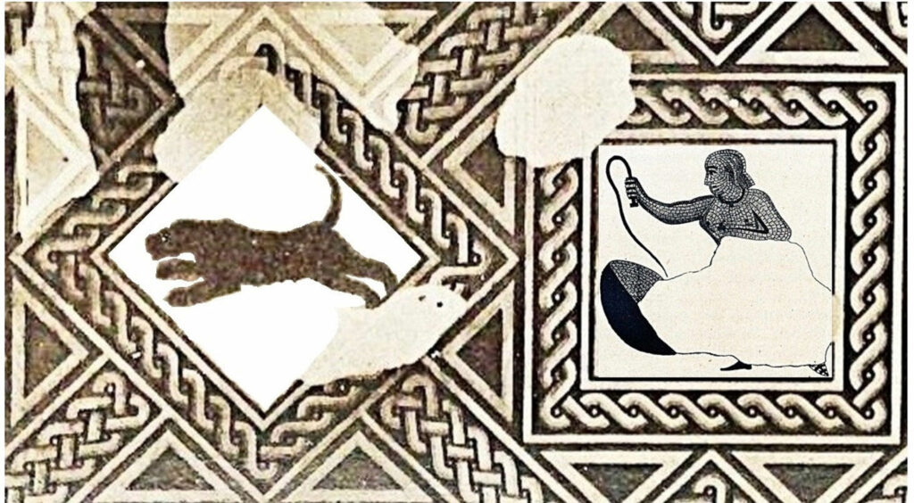 Section of the mosaic showing the leopard and the woman