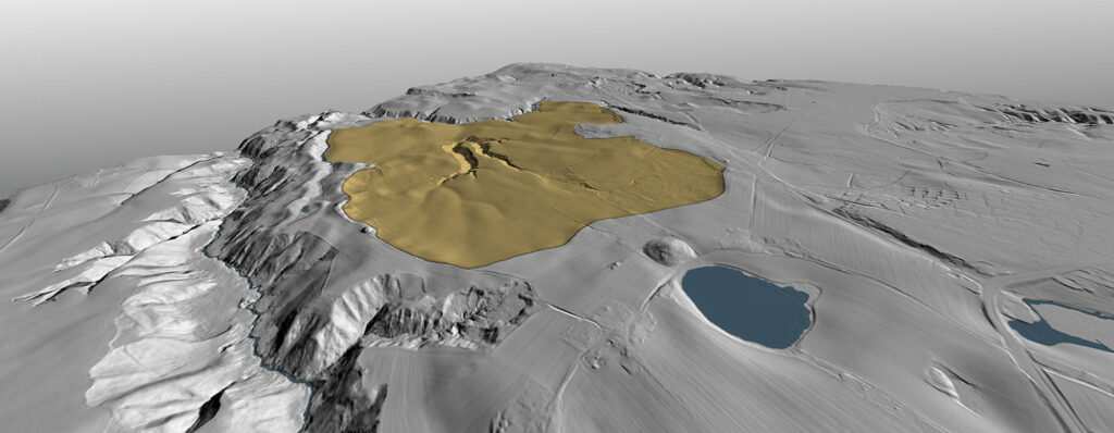 Lidar image showing the landslide scar lying immediately south of Raknehaugen