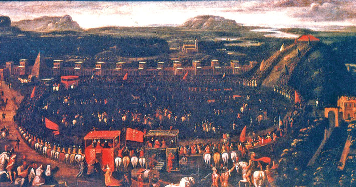 1570 painting showing a field next to Monte Testaccio hosting a joust