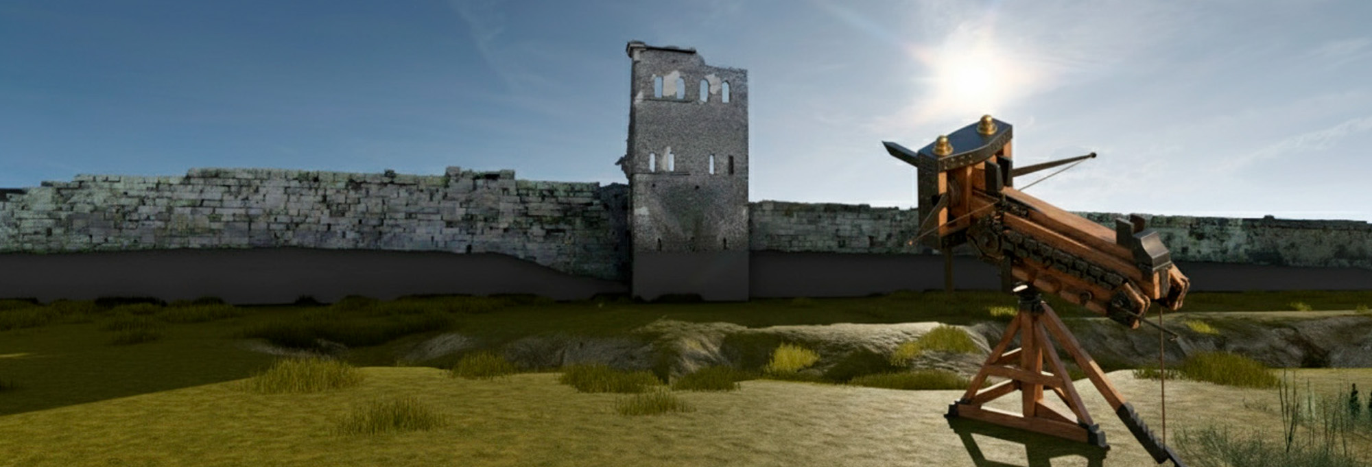 Digital reconstruction of Pompeii wall and polybolos artillery weapon