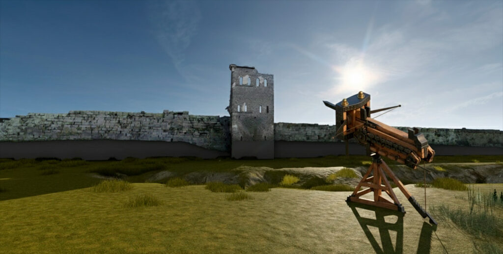 Digital reconstruction of Pompeii wall and polybolos artillery weapon