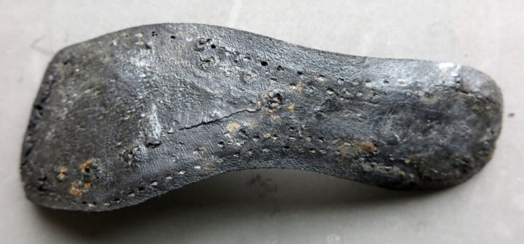 A crewmember's shoe recovered from the Dannebroge wreck