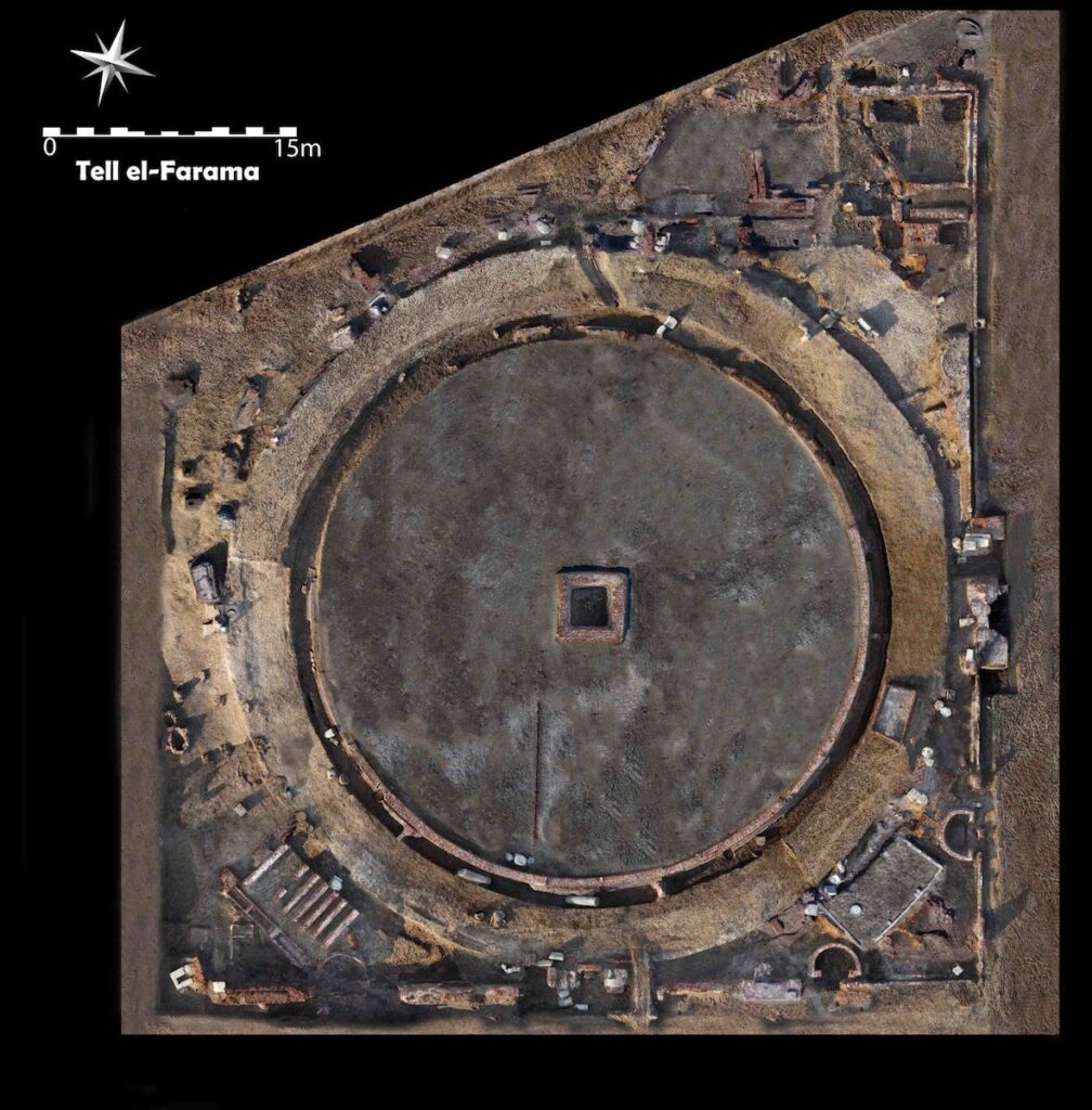 Aerial view of ritual complex, Tell el-Farama, Egypt