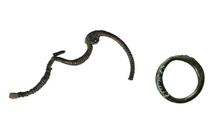 Etruscan bronze brooch and ring