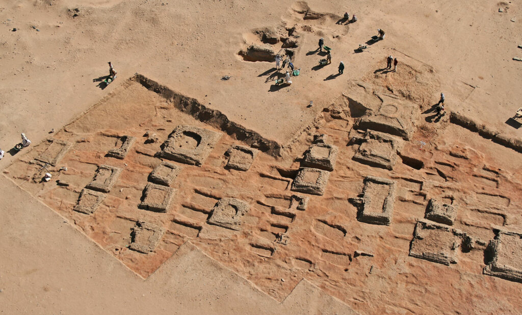 Aerial view of excavation of pyramids, Sedeinga, Sudan