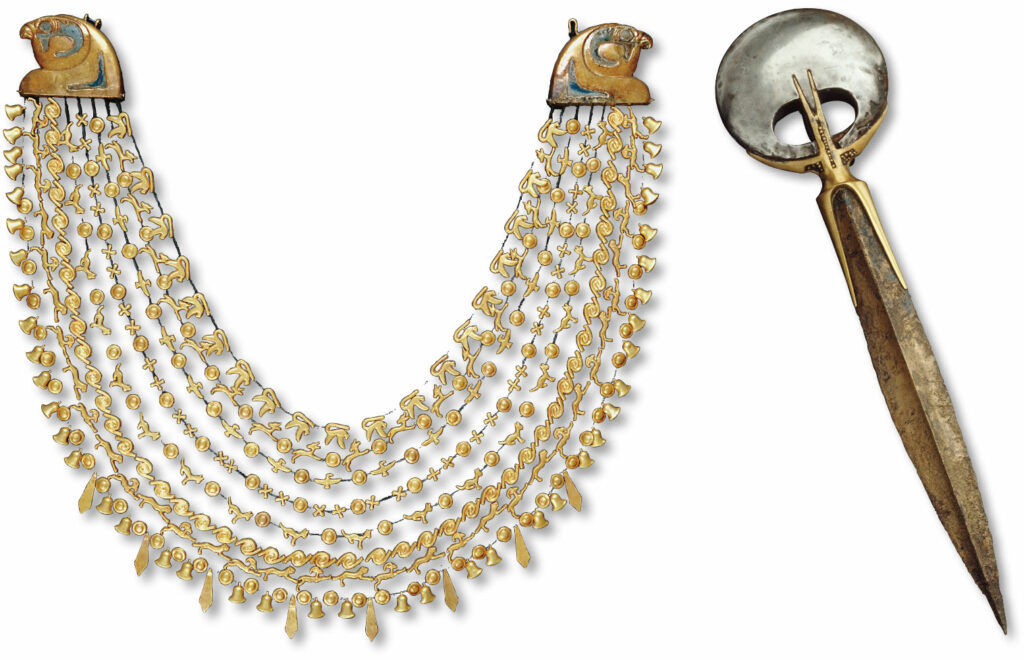 Gold necklace and dagger made of gold and silver