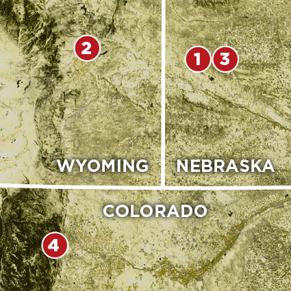 Wyoming, Nebraska, Colorado map