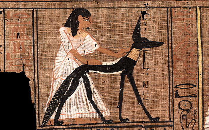 Papyrus showing editing process to thin out the figure of a jackal