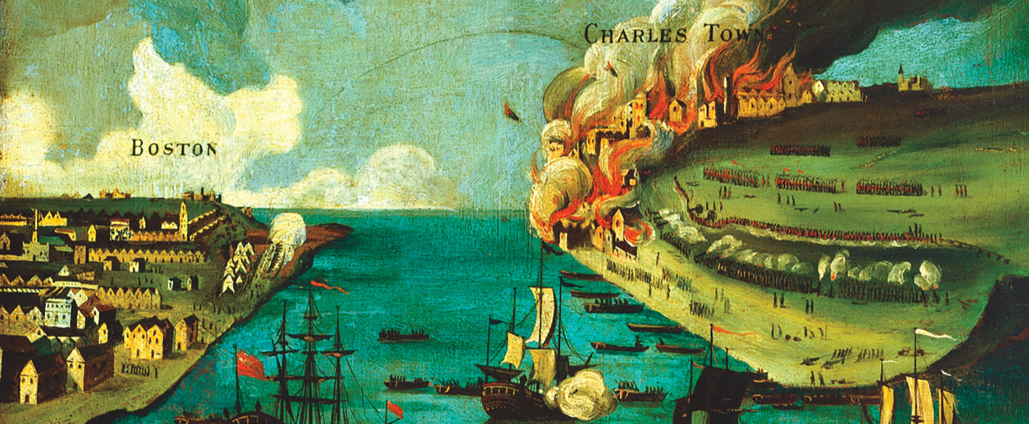 A late eighteenth-century painting titled View of the Attack on Bunker's Hill, with the Burning of Charles Town