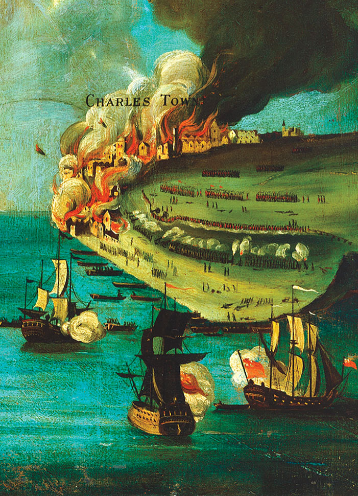 A late eighteenth-century painting titled View of the Attack on Bunker's Hill, with the Burning of Charles Town