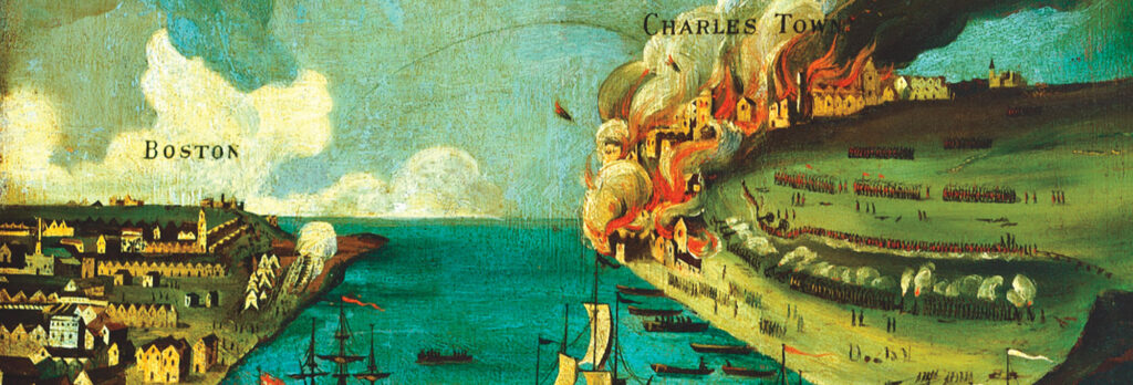 A late eighteenth-century painting titled View of the Attack on Bunker's Hill, with the Burning of Charles Town
