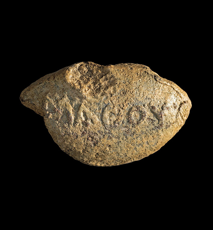 Lead sling bullet inscribed with the Greek inscription MATHOU