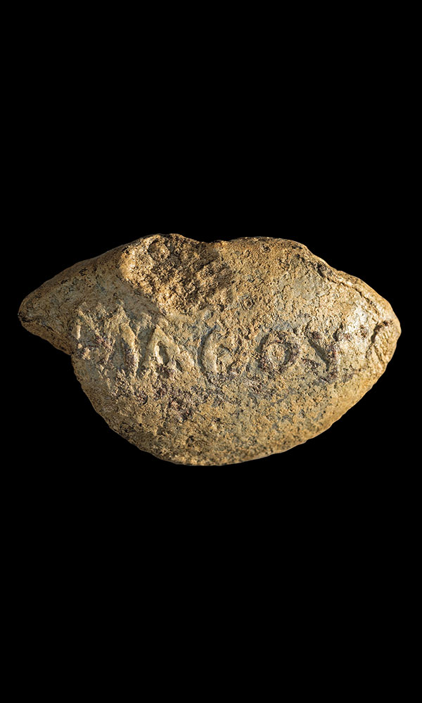 Lead sling bullet inscribed with the Greek inscription MATHOU