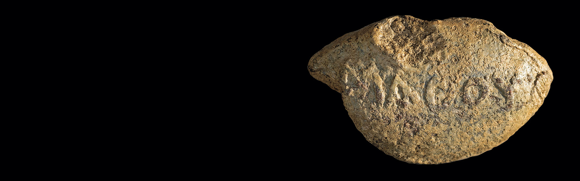 Lead sling bullet inscribed with the Greek inscription MATHOU