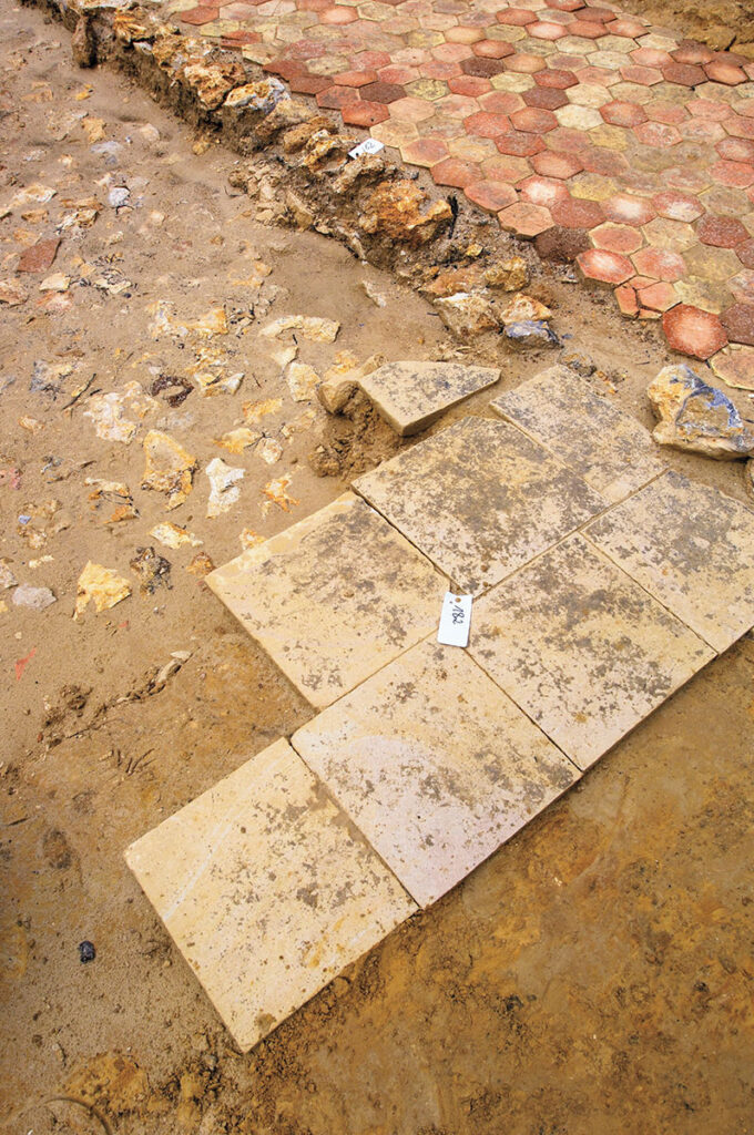 Limestone slabs used to pave the playing area and terracotta tiles that made up the flooring of spectator galleries