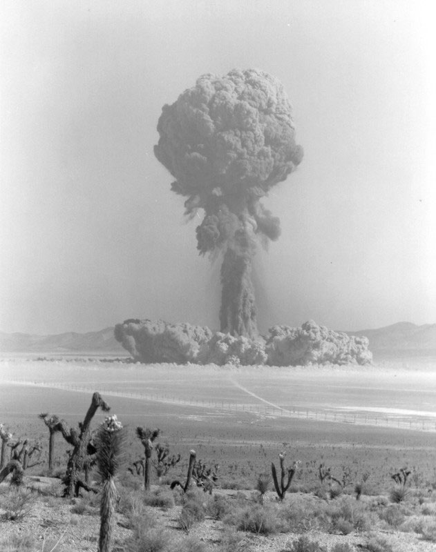 Archival photo of mushroom cloud above Fizeau (Operation Plumbbob), 1957
